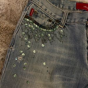 HOLLISTER JEANS - VINTAGE ! SZ 3 - BUTTON FLY - EMBELLISHED !